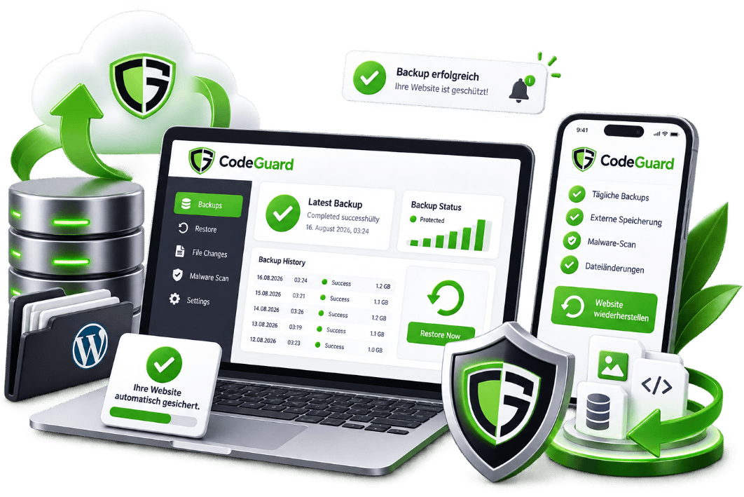 CodeGuard Website Backup mit automatischen Backups, Cloud-Speicherung und Wiederherstellung