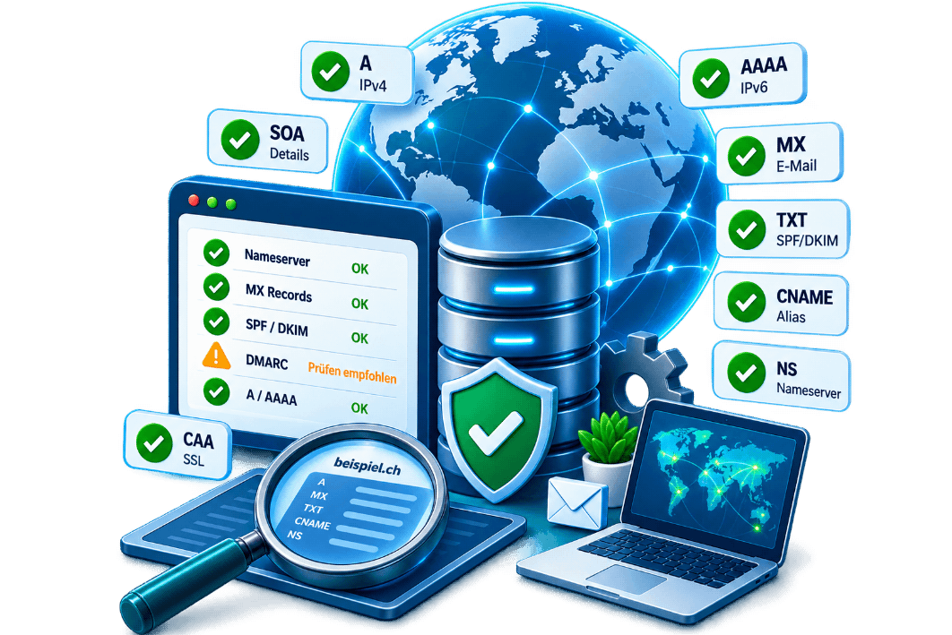 DNS Check zur Analyse von Nameservern, DNS Records und E-Mail-Einstellungen