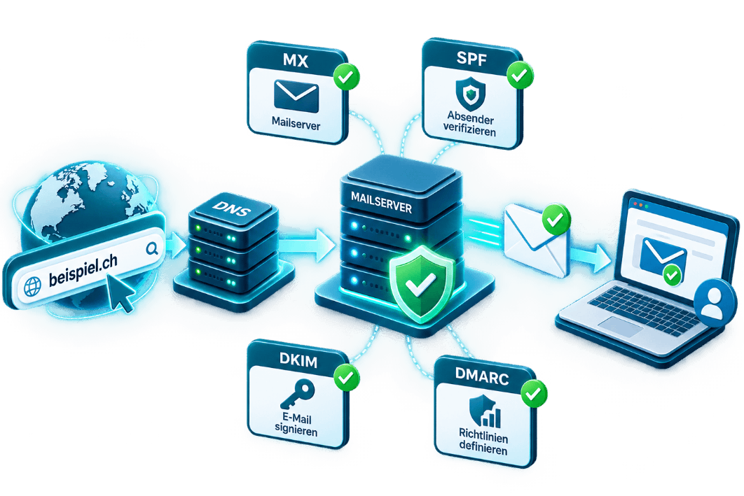 DNS-Konfiguration für E-Mail mit MX, SPF, DKIM und DMARC
