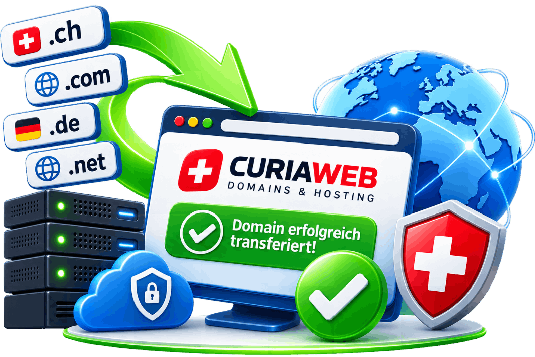 Erfolgreicher Domain Transfer zu CURIAWEB mit .ch, .com, .de und .net Domains