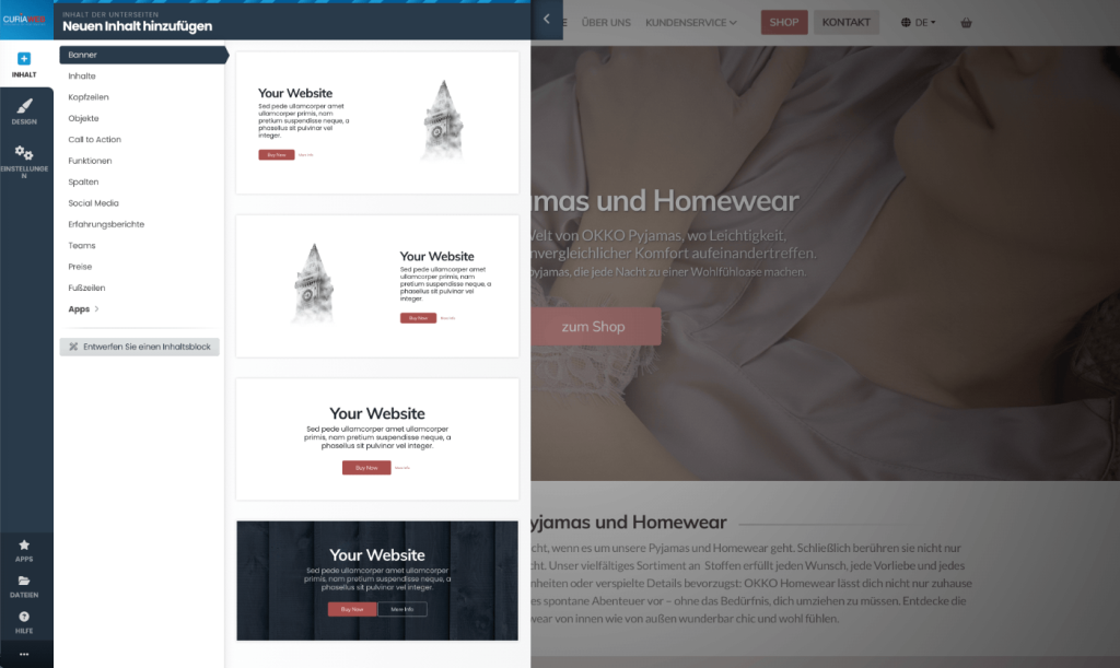 Content Blocks und Module im Kopage Website Builder