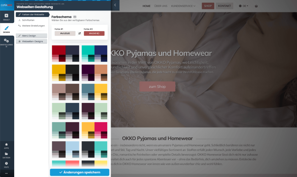 Design und Farben und im Kopage Website Builder verwalten