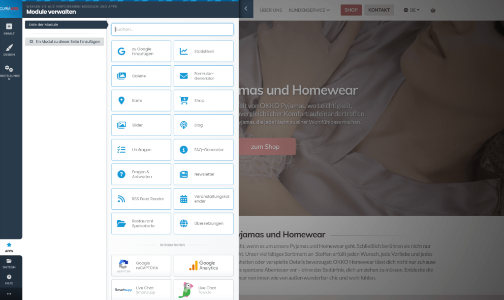 APPs im Kopage Website Builder verwalten