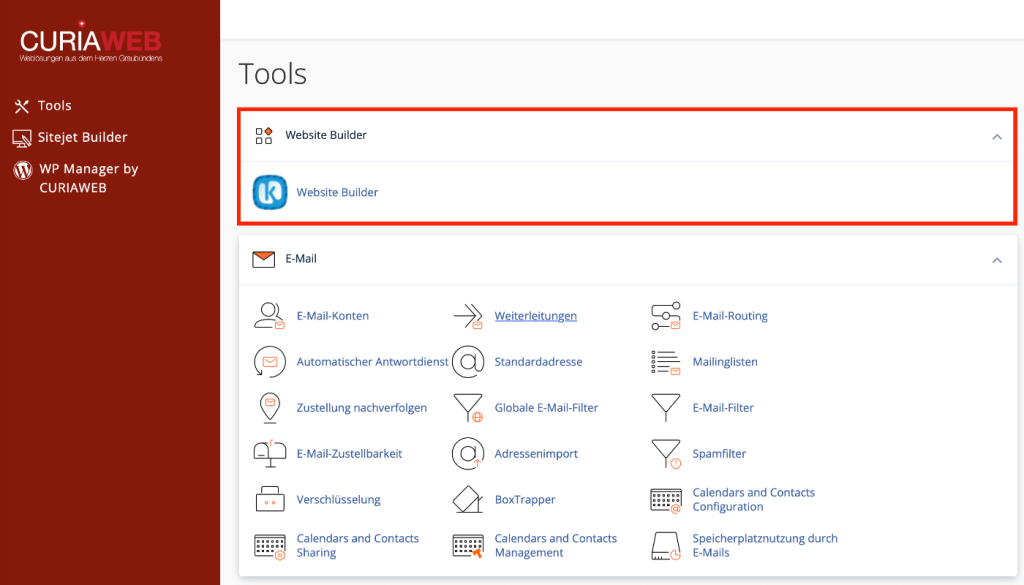 Kopage Website Builder in cPanel erklärt