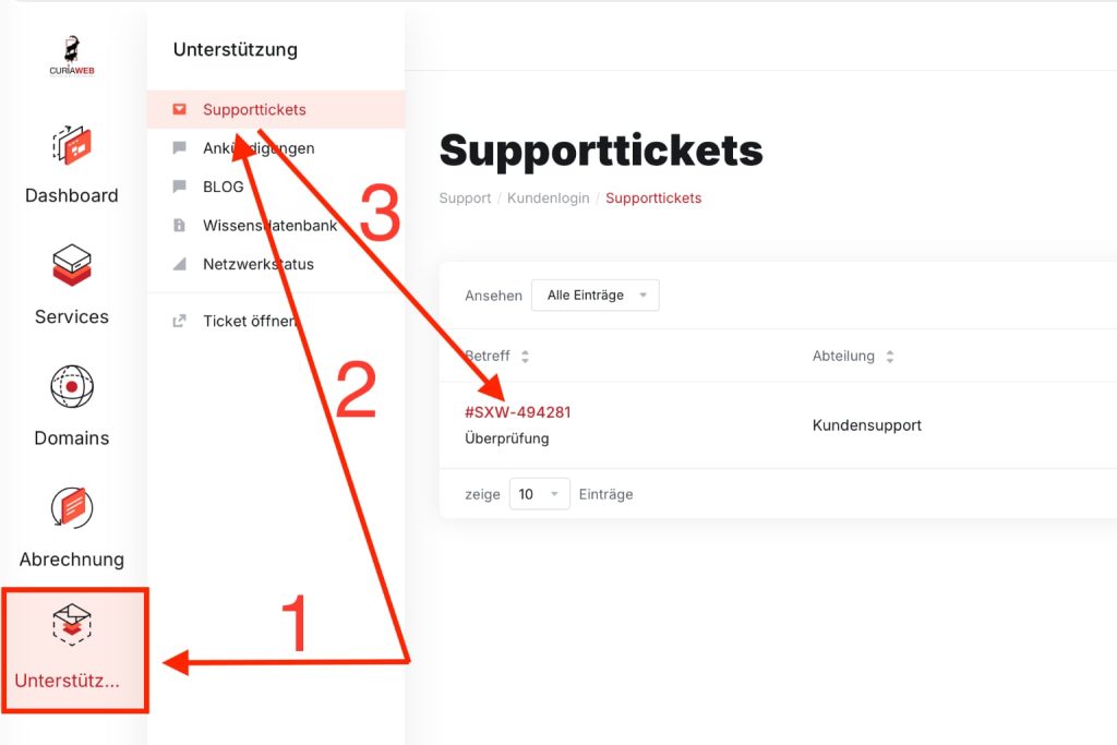 Support-Tickets im CURIAWEB Kundencenter öffnen