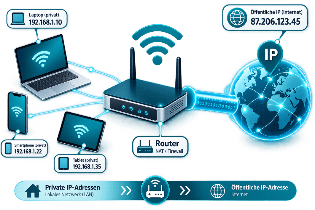 Unterschied zwischen öffentlicher und privater IP-Adresse im lokalen Netzwerk